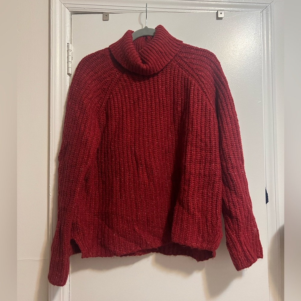 Red knit Abercrombie turtleneck sweater